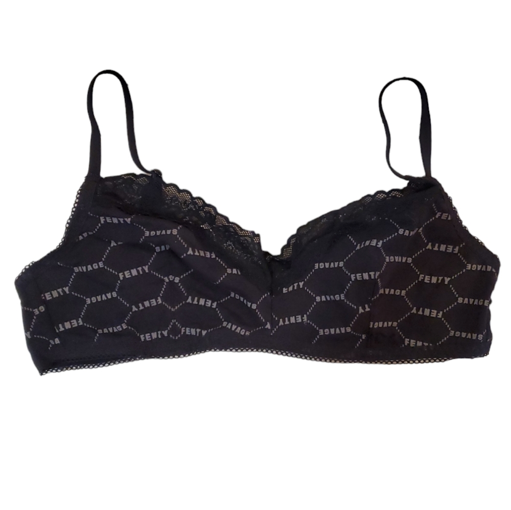 Savage X‎ Fenty Black Caviar Logo Print Bralette Medium